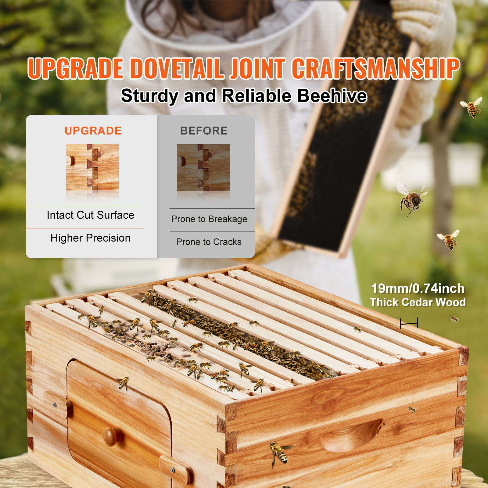 

Vevor Bee Hive Deep Box Starter Kit, 100 Beeswax Coated Natural Cedar Wood, Langstroth Beehive Kit With 10 Frames And Foundations, Transparent Acrylic Bee Windows For Beginners And Pro Beekeepers