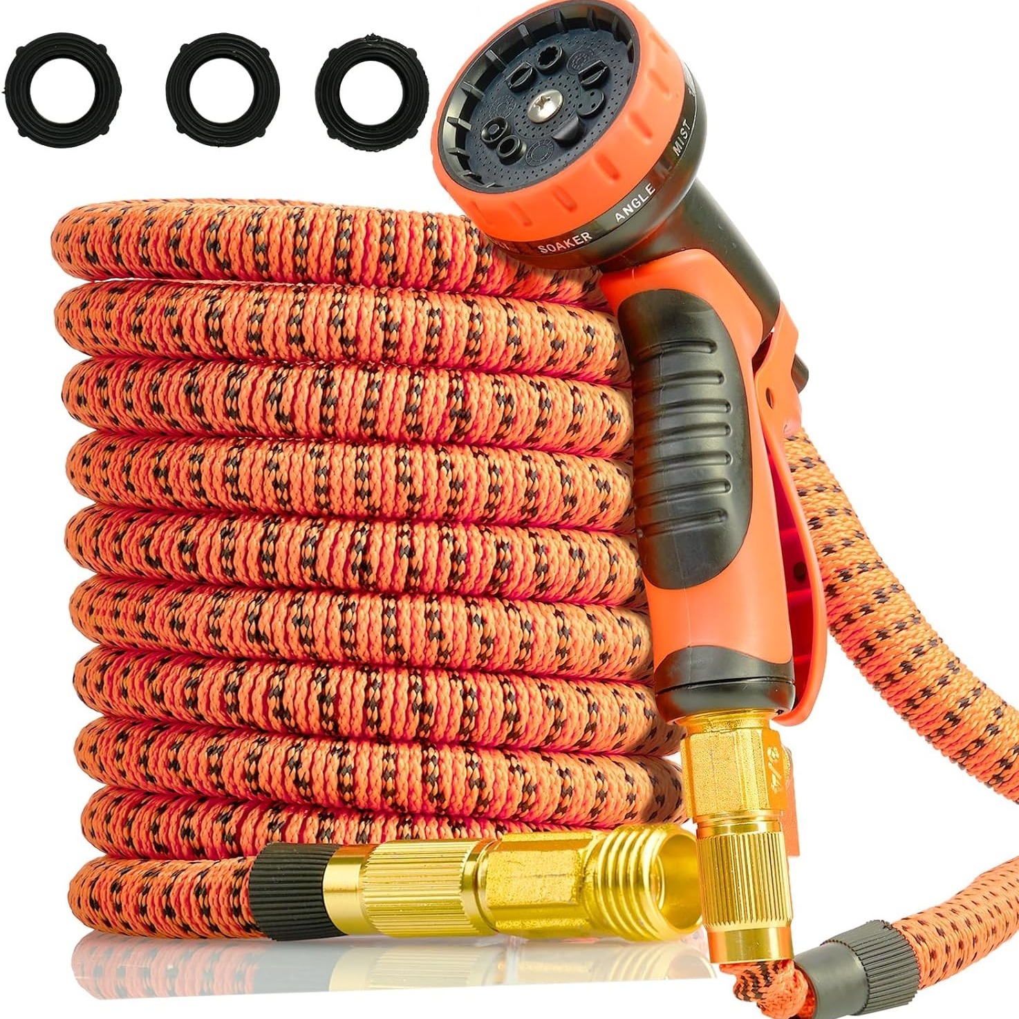 

2024 Garden Hose 50 Ft With 10 Functions Hose Sprayer, Flexible Garden Hose Leak-proof , Collapsible Hose Orange