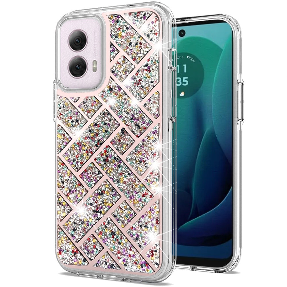 

For Motorola 2024 Phone Case, Glitter Clear Sparkly Bling Dual Layer Hybrid Cover