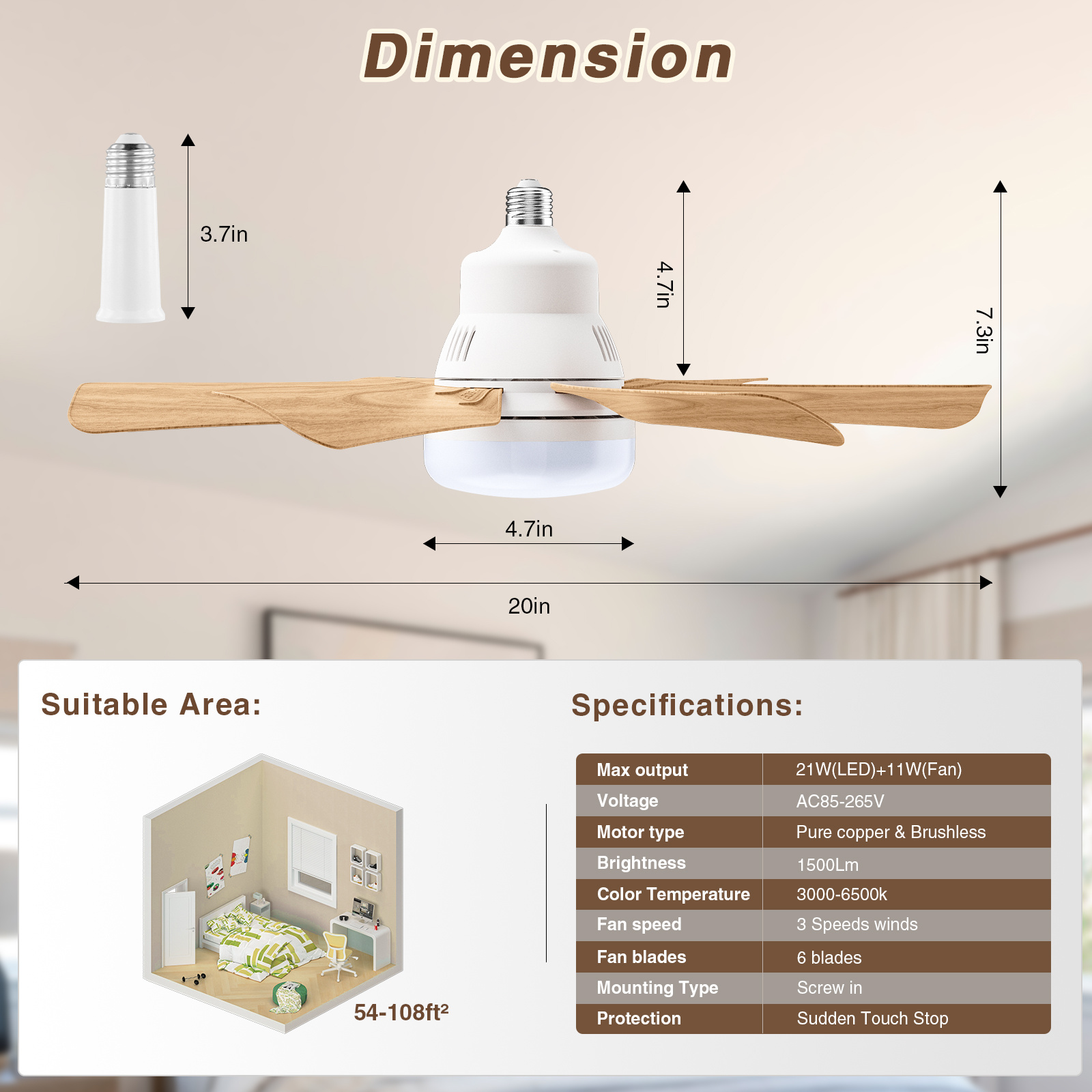 Socket Ceiling Fan Light Remote E 27 Based Easy Install details 1