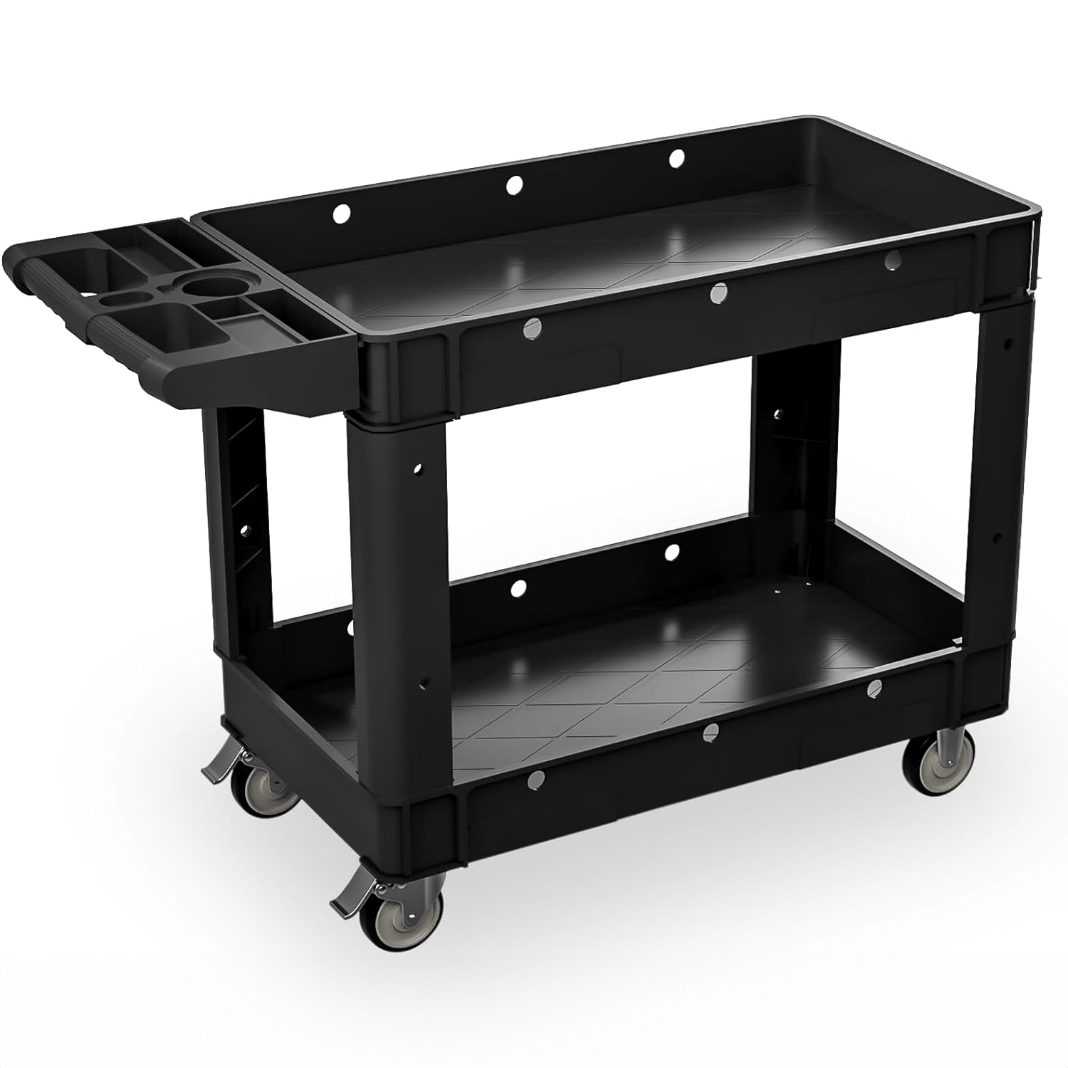 

Commercial Grade 2 Shelf Utility Cart With Wheels - Rolling Tool Cart, Heavy Duty Service Push Cart For Business Warehouse Office Restaurants Ecommerce Garage