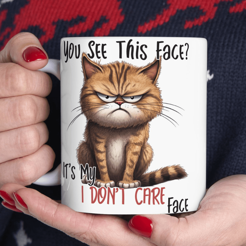 

11oz I Don't Care Cat Ceramic Coffee Mug, Tea Cup - Sublimation Printed In Usa - Dishwasher & Microwave Safe - Birthday Gift, Holiday Gift, Gift For Her,