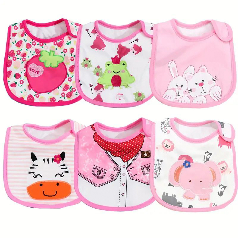 

Random 6-piece Baby Spit Towel Baby Cotton Double Button-down Waterproof Baby Bib Pocket Children's Scarf