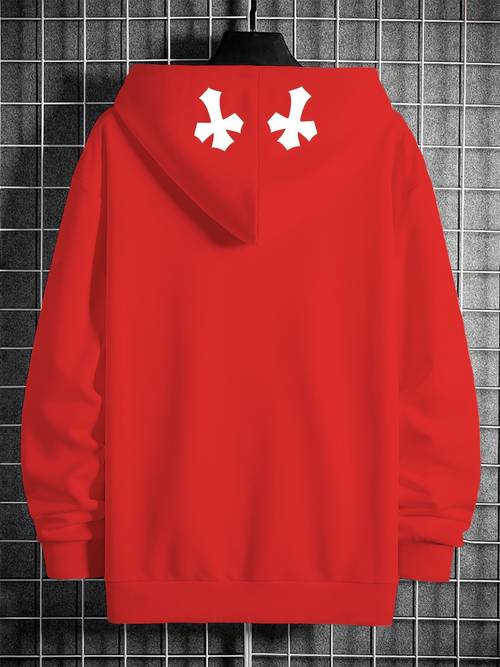 gothic letter and cross graphic print mens pullover long sleeve hoodie versatile hooded sweatshirt with kangaroo pocket for autumn winter