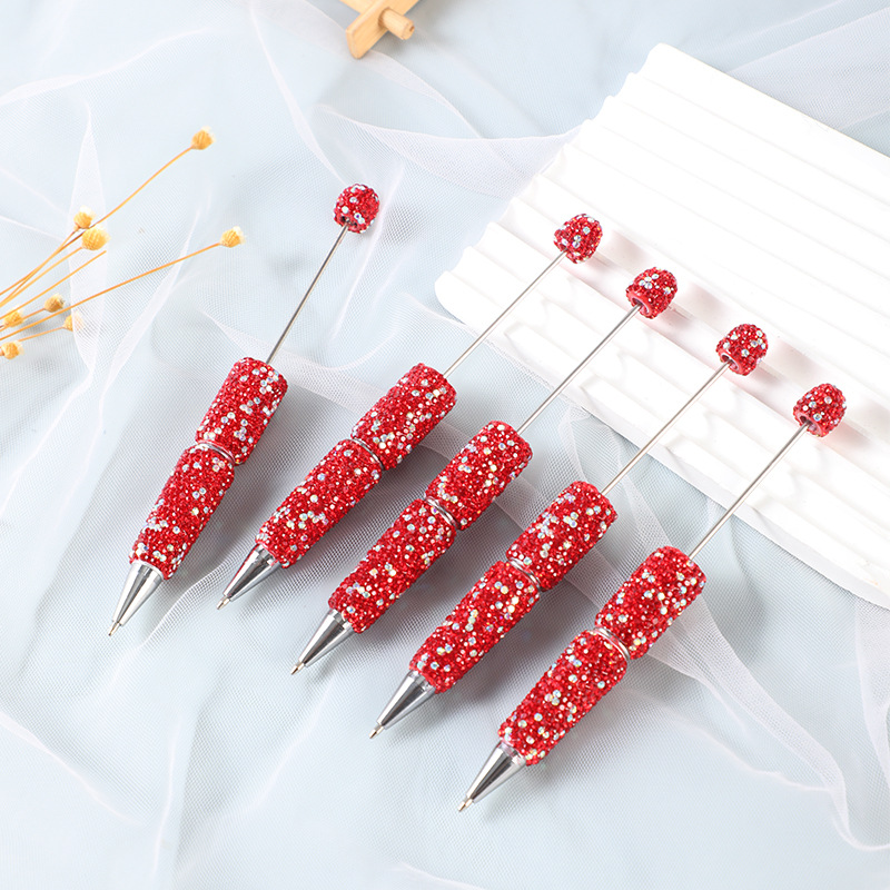 

5pcs Creative Diy Diamond Studded Bead Pens, Handmade Diamond Studded Plastic Bead Pens With Diamond Ballpoint Pens