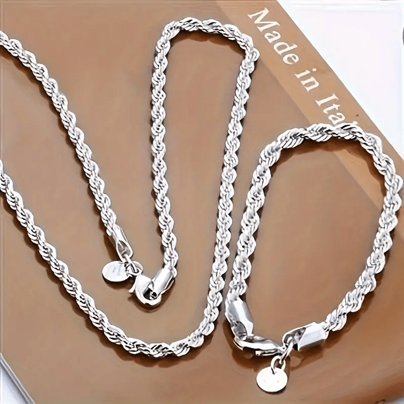 

2pcs 925 Twisted Necklace Bracelet, Hip-hop , , Women's Jewelry Accessories, , Twisted Bracelet, Christmas Gifts For Mom.