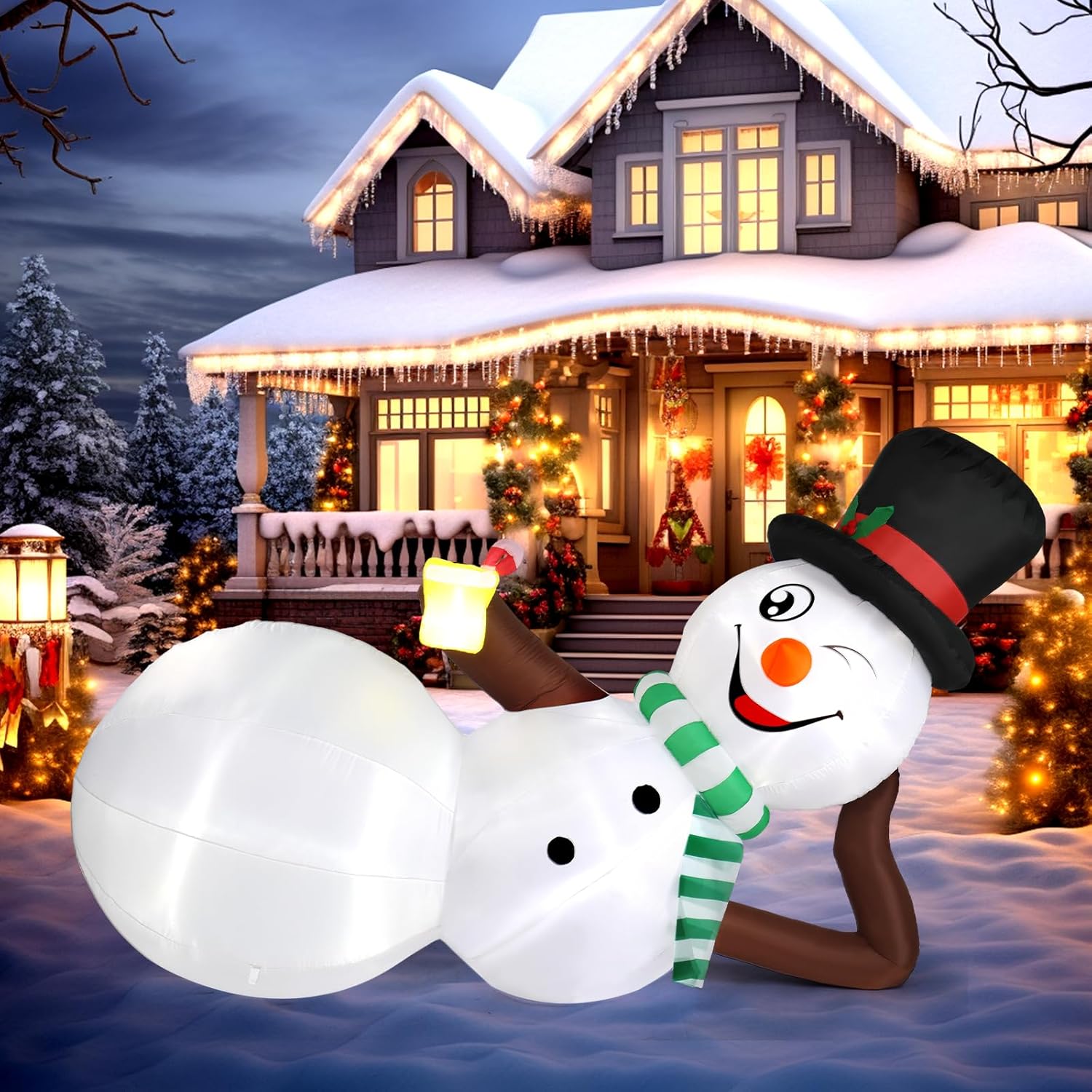 

Christmas Decorations Inflatable Lighted Decor, Decorations For Decor Christmas Gifts 10ft Lying Snowman/6ft Christmas Snowman