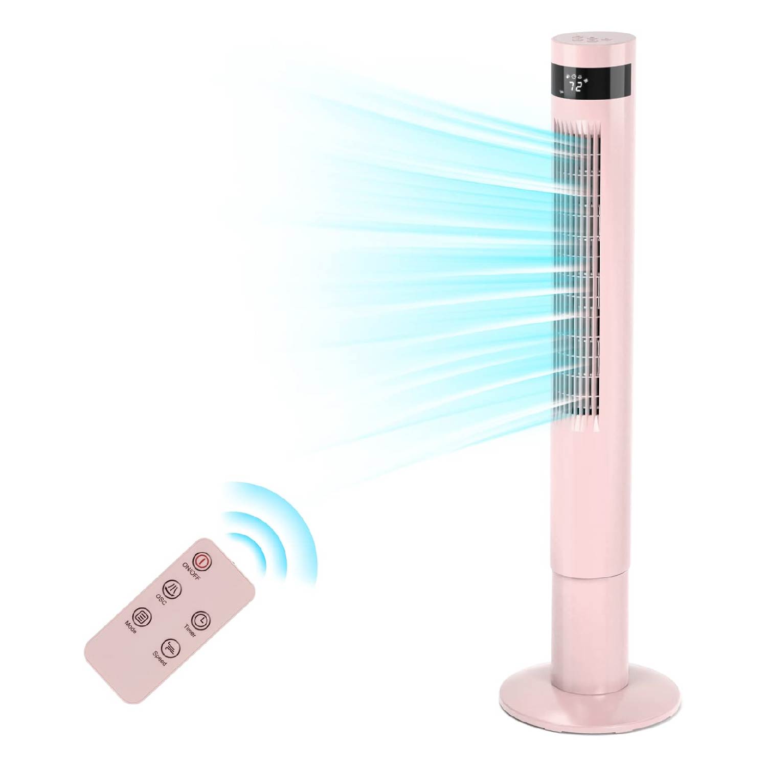 

43" Tower Fan, Portable Electric Oscillating Fan, Standing Bladeless Floor Fans, Quiet, Cooling, Remote Control, 3 Wind Timer For Bedroom, Office, Dorm, Pink/white/black