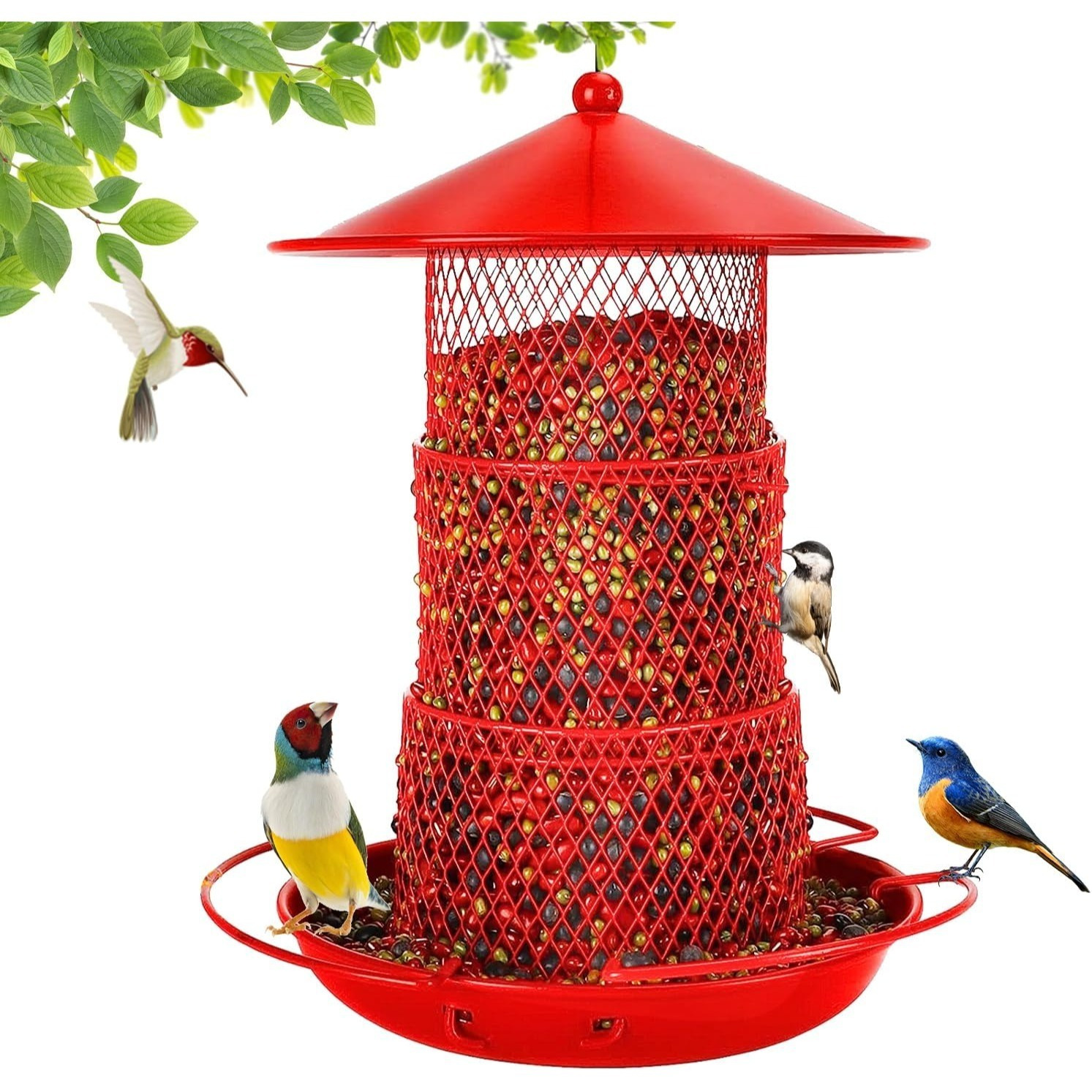 

Bird Feeders For Outside Wild Bird Feeder For Outdoors Hanging Metal Squirrel Proof Bird Feeders 3 Tier Retractable Feeder 3.3 Lb For , Finch, Sparrow, , Chew-proof,weatherproof