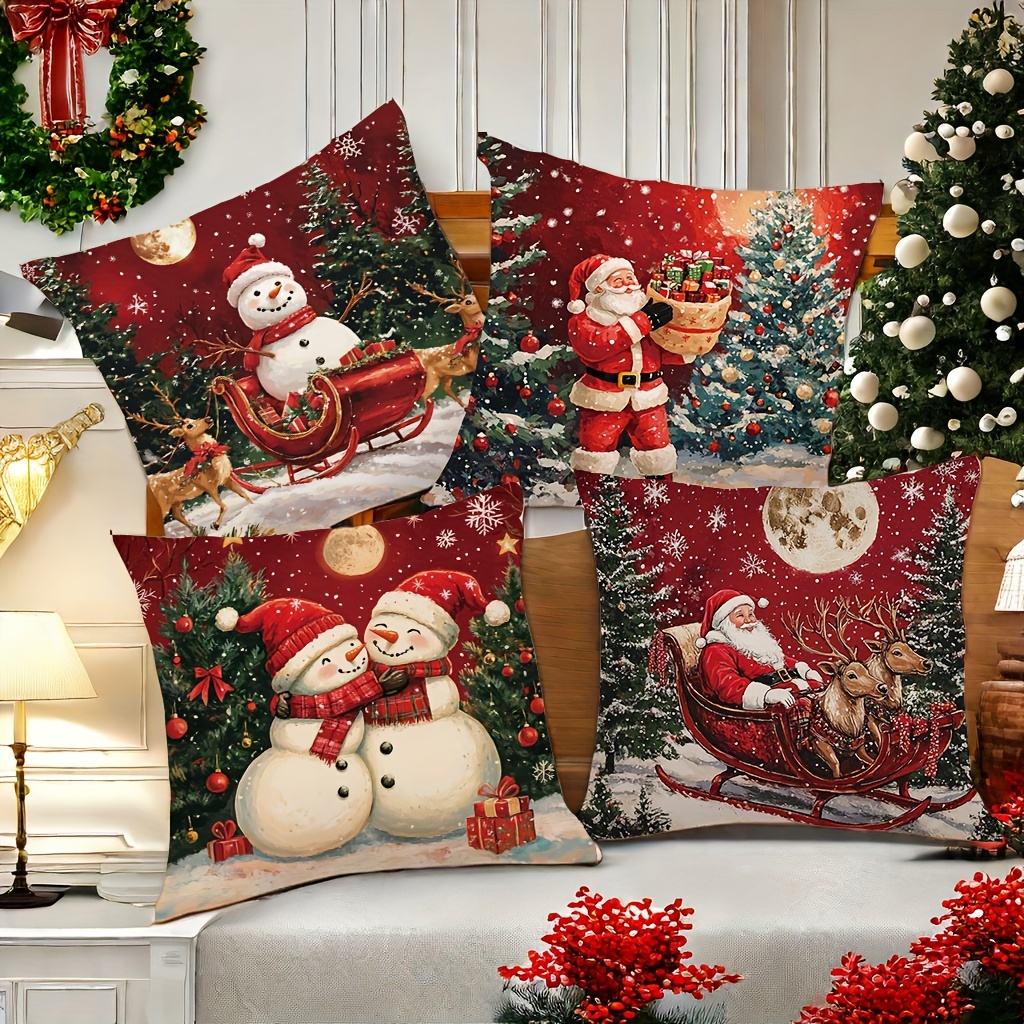 

Christmas Cushion Covers Set Of 4, -, Zippered, Polyester Decorative For Sofa And , - 17.72x17.72 (no )