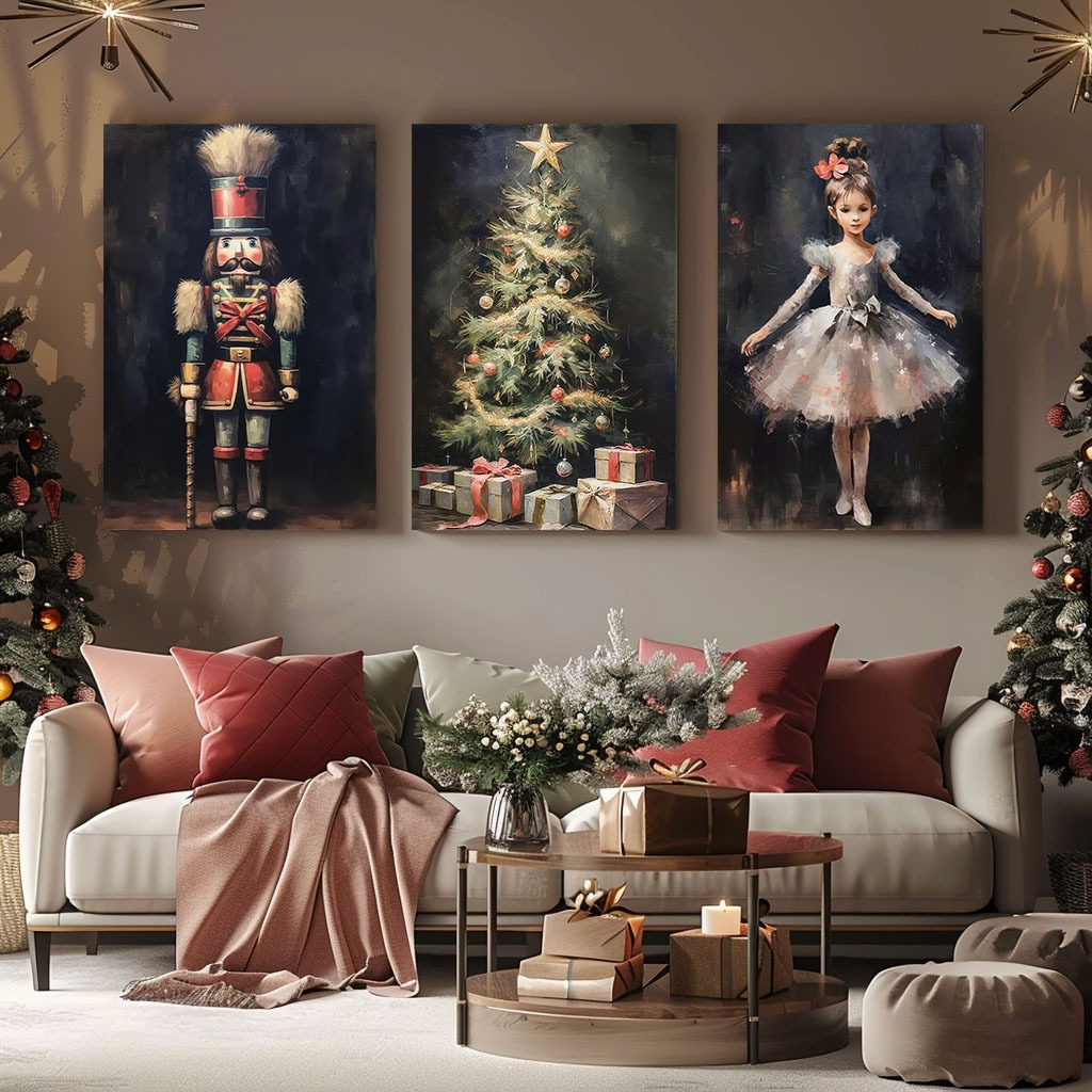 

3 Pcs Set Christmas Wooden Frame Painting Art Christmas Tree Art -, Wooden Frame Decoration, Suitable For , , , Etc