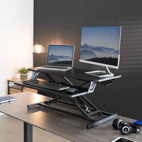 32 height adjustable standing desk converter tabletop dual monitor riser workstation black