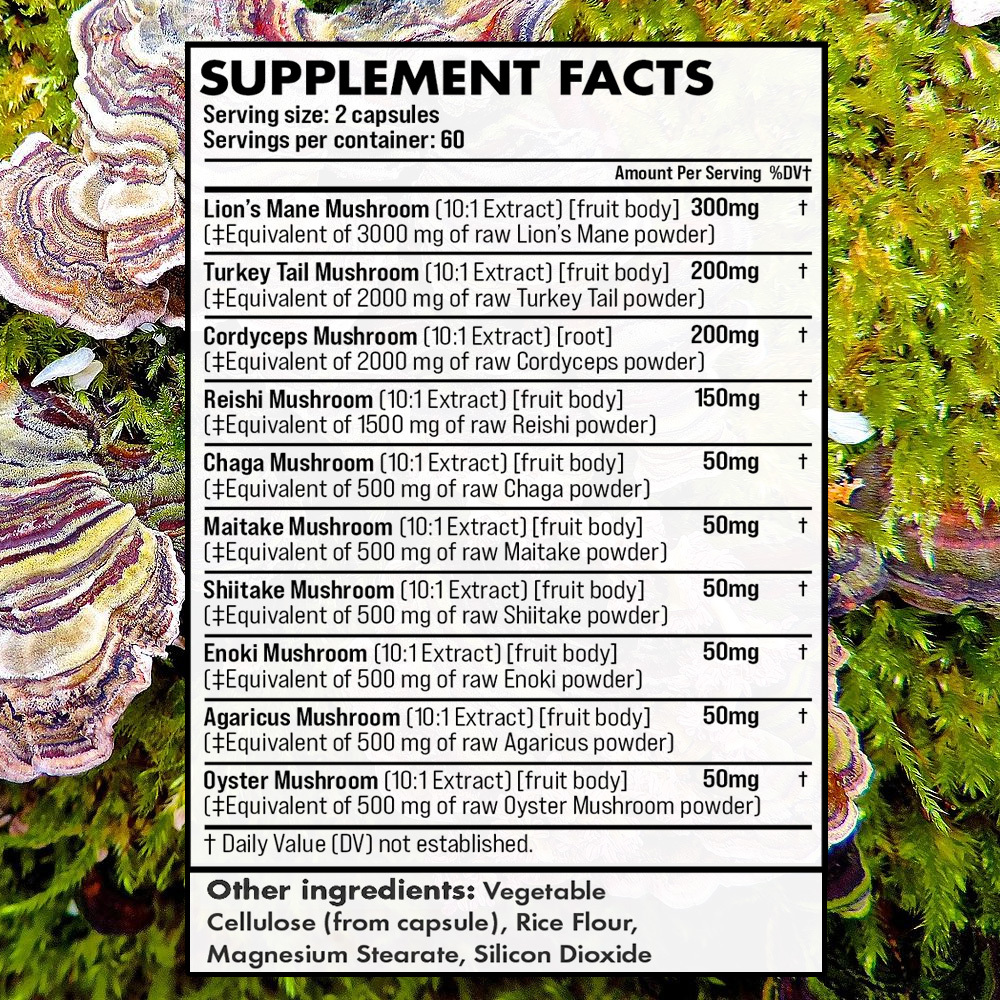 10-in-1 mushroom supplement with lion s mane, turkey tail, and  , brain &   support, 120 capsules details 3