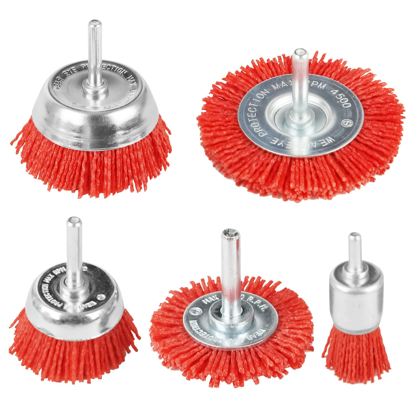 eisen 5 pack nylon filament abrasive wire brush wheel cup brush set with 1 4 inch hex shank nylon   for removal of rust   paint red