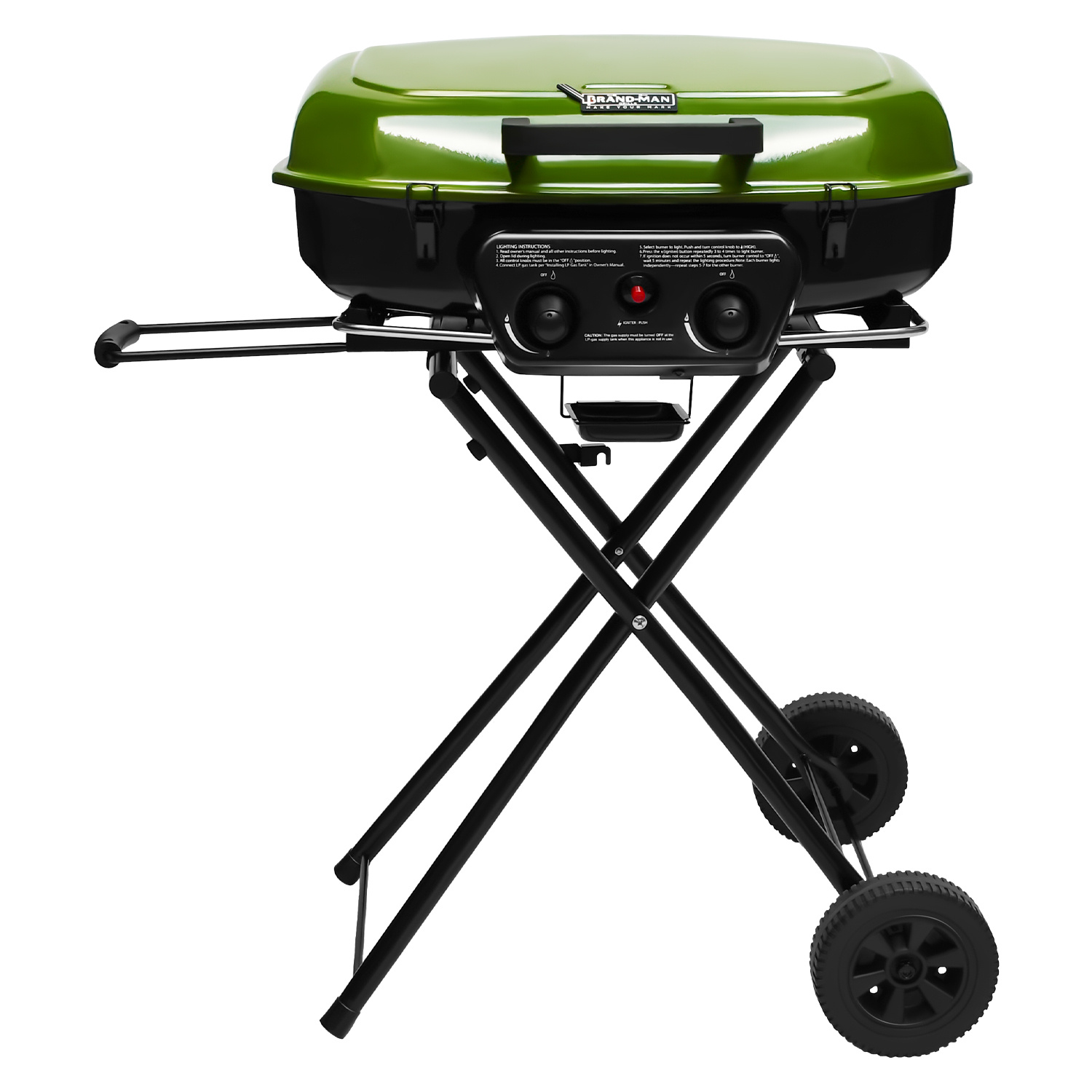 TEMU Portable 2-burner Camping Propane Gas Grill, Enameled Foldable Bbq With Griddle For Outdoor Cooking, Green