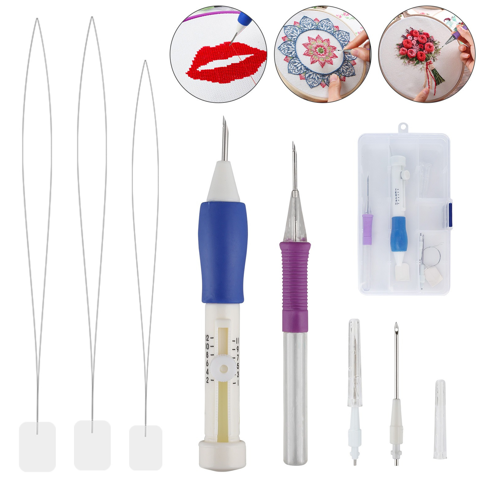 

Punch Needle Kit With Storage Box, Adjustable Embroidery Sewing Tool, With Ergonomic Pen, & Needles, For Diy Craft