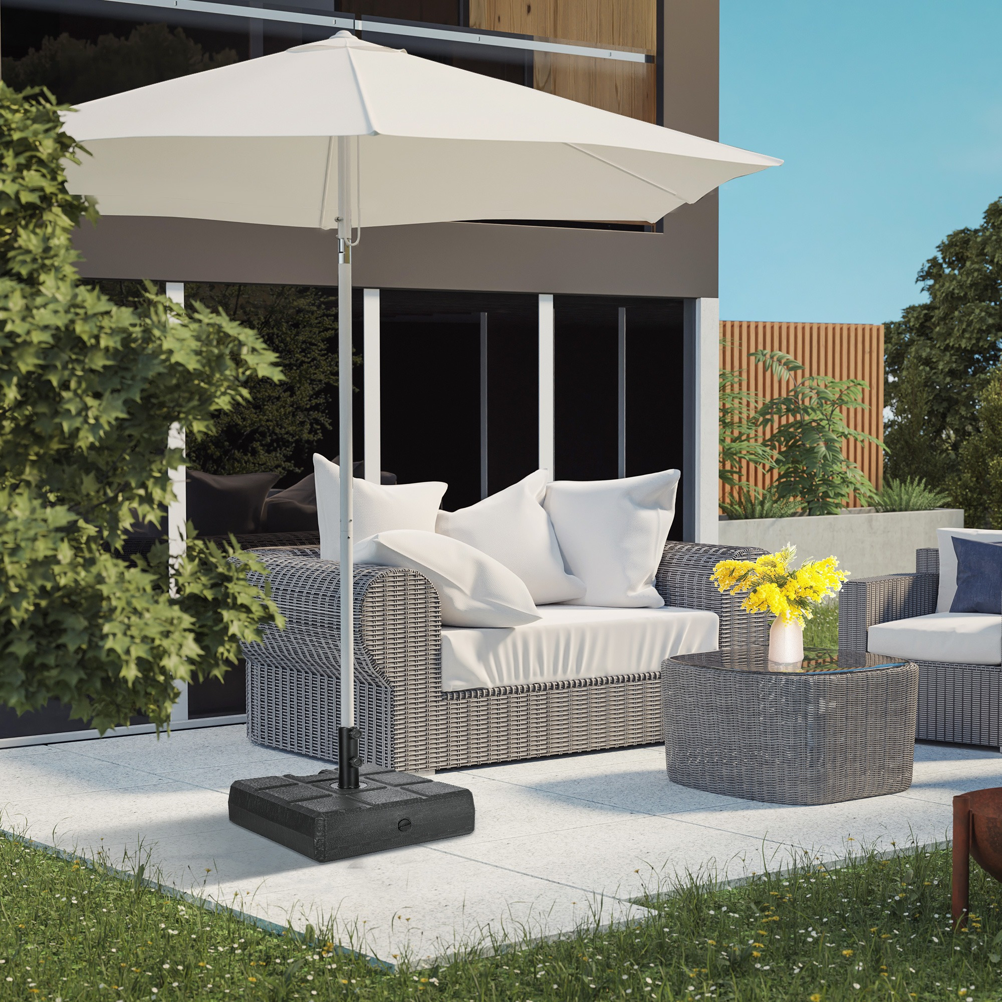 extra large patio umbrella for sale Alpha Joy 15ft Extra Large Outdoor Patio Double-Sided Umbrella with Solar Lights & Umbrella Base, Navy Blue, Size: 15'