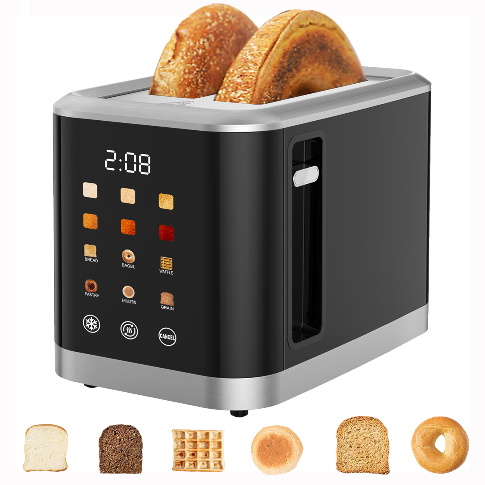 TEMU 1pc, Touch Screen Toaster With Lcd Display Smart Digital Toasters 6 Bread Types& 6 Shade Settings 1.5inch Extra Wide Slots Toaster With Bagel