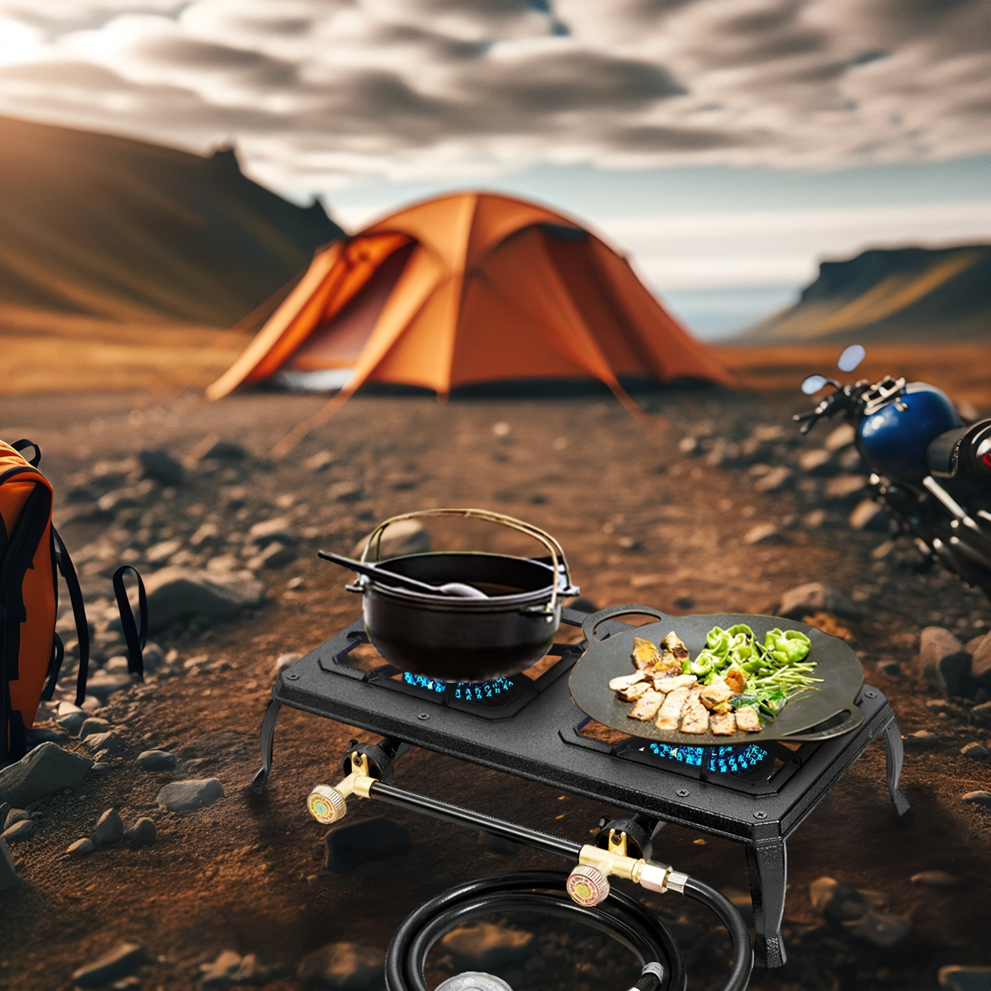 Vivicreate Double Burner Propane Stove – Portable Outdoor Gas Cooker with CSA Certified Regulator & Hose for Camping Gear, BBQ Grill, Tactical Cooking, Home Brewing & Turkey Fry – Survival Kit Essential