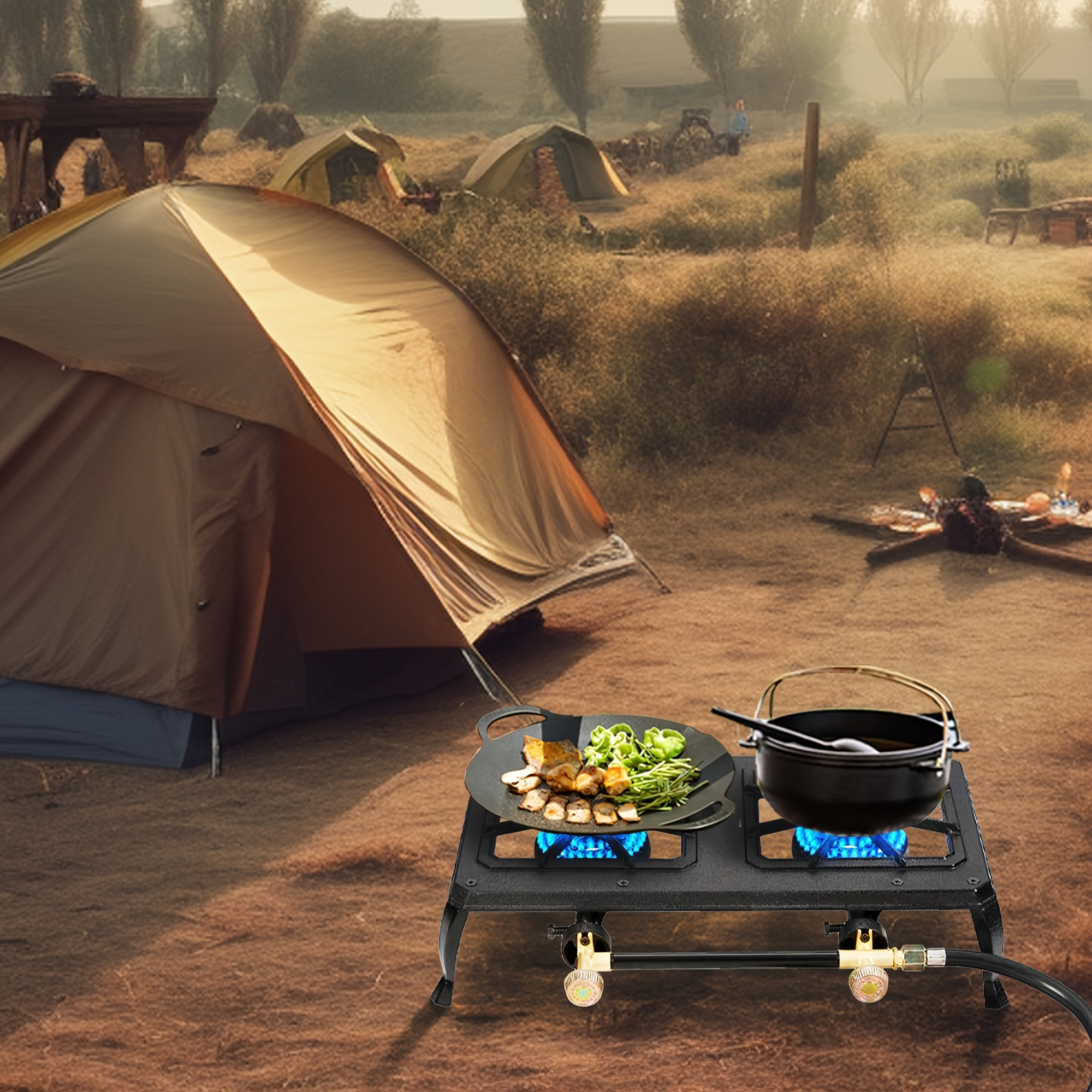 Vivicreate Double Burner Propane Stove – Portable Outdoor Gas Cooker with CSA Certified Regulator & Hose for Camping Gear, BBQ Grill, Tactical Cooking, Home Brewing & Turkey Fry – Survival Kit Essential