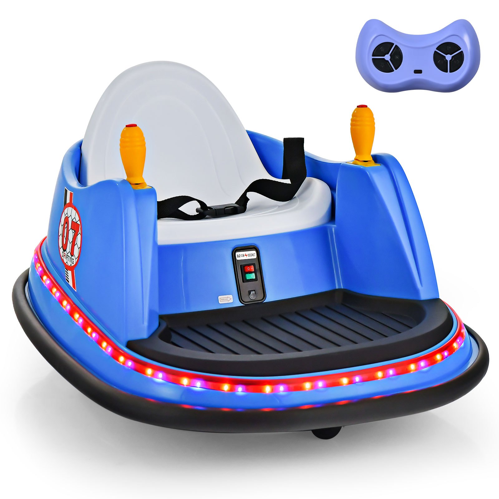 COSTWAY 12V Ride on Bumper Car, Baby Bumping Toy Gift w/Remote Control, 360 Degree Spin, Safety Belt, Colorful Flashing Lights, Music, Slow Start, Electric Bumper Car for 2-5 Years Old