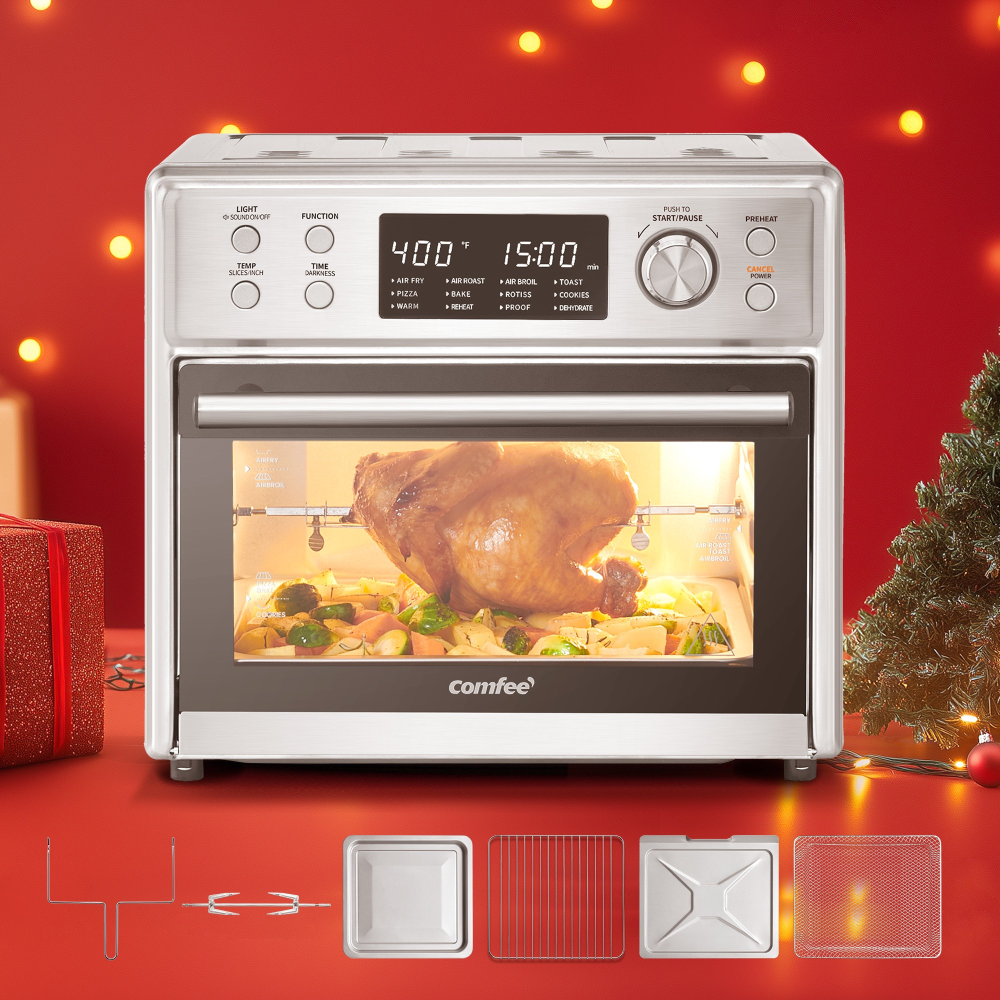 

' 12-in-1 Air Fryer Oven With Rotisserie, Toaster Oven , Countertop Convection, , 25l/26.4qt, 6 Slice 12' Pizza, Precise , 6 Accessories.