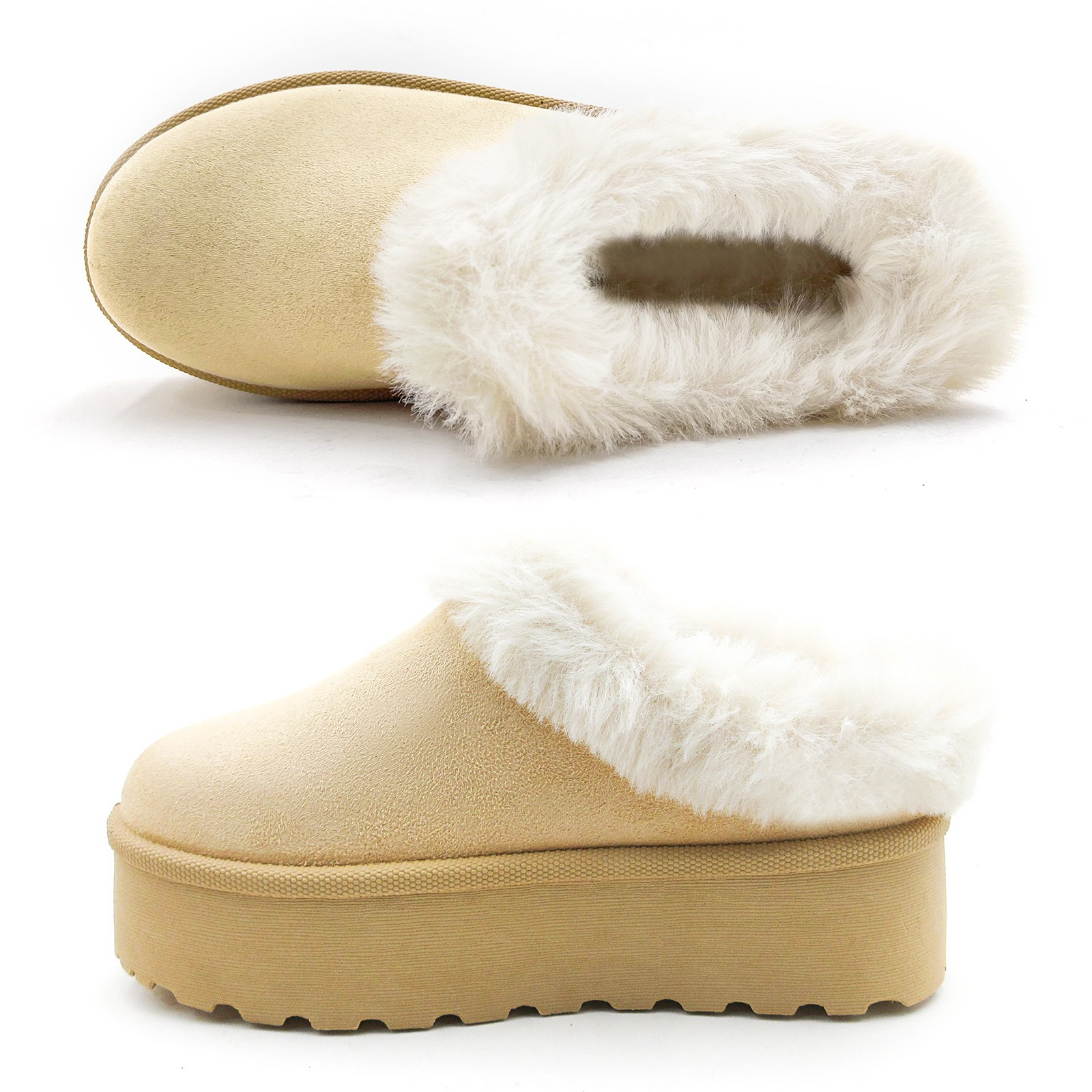 Glaze Women's Slippers Platform Mini Boots Short Ankle Boot Fur Fleece  Lined Sneakers House slippers Anti-Slip Boot For Outdoor velvet le