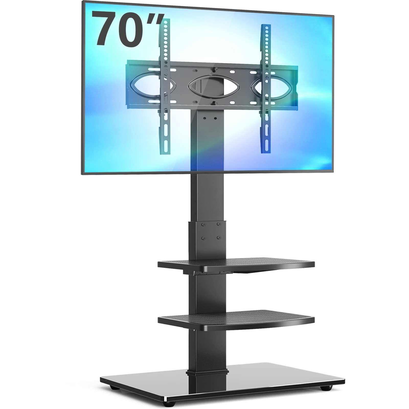 TEMU 5rcom Tall Swivel Floor Tv Stand With 3 Shelves Tv Stand Mount For Most 32 37 47 60 65 70 Inch Plasma Lcd Led Oled Flat Screen Or Curved Tvs, Tall Narrow Stand With Height Adjustable, Black