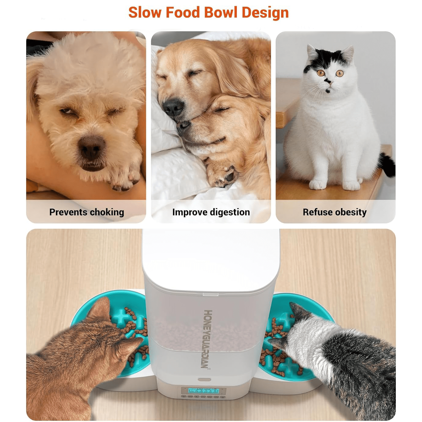 

Automatic Cat Feeder For ,3.5l Cat Food Dispenser With Slow Feeder Bowl,timed Cat Feeder Programmable 1-6 Meals Control, Supply,desiccant Bag,10s Meal Call Black