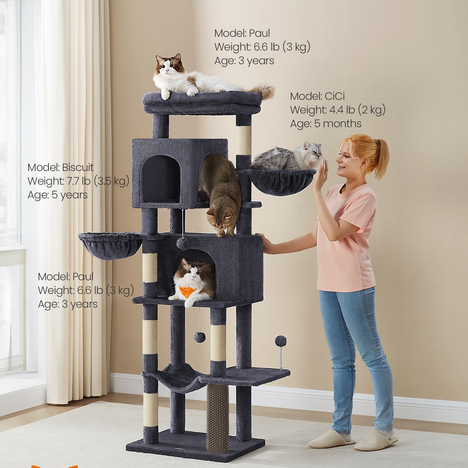 

Feandrea 69-inch Tall Cat Tower For Indoor Kittens & Cats - Multi-level Cat Condo With 2 Caves, 2 Baskets, 5 Scratching Posts, - House - Sand , Easy To And Sturdy, Perfect Christmas