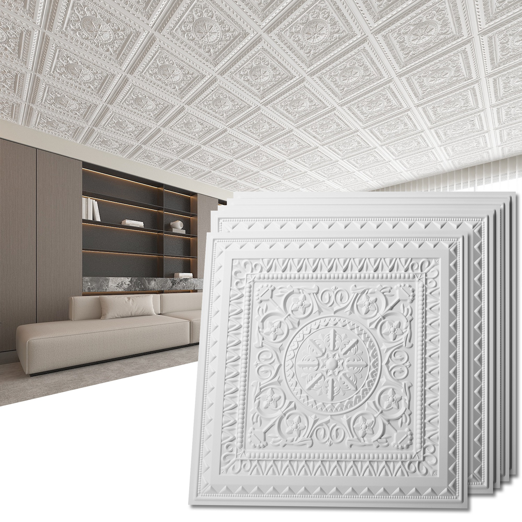 * * Ceiling Tiles - * Up or Lay-In Ceiling Panels, 2'x2' Plastic Sheets,  12-Pack (48 *) - Ideal for Room Decor, image size:2000x2000