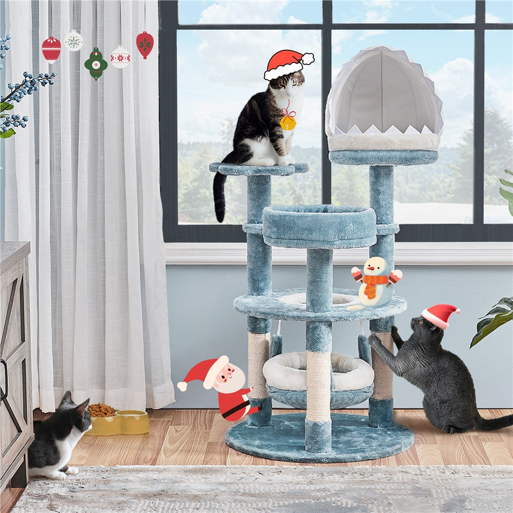 

45.5in Tall Ocean-themed Cat Tree Cat Activity Tree Cat Tower Multi-level Cat Climbing Tree Plush Cat Tower With 3 Sisal Scratching Posts And 3 , Christmas Advent