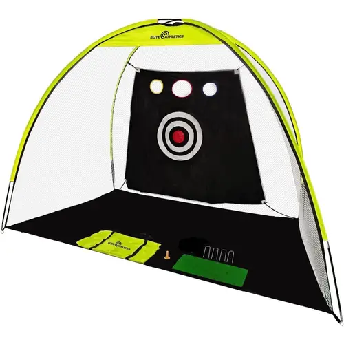arch golf x 7 ft golf practice net and chipping net and carry bag for backyard garage and indoors