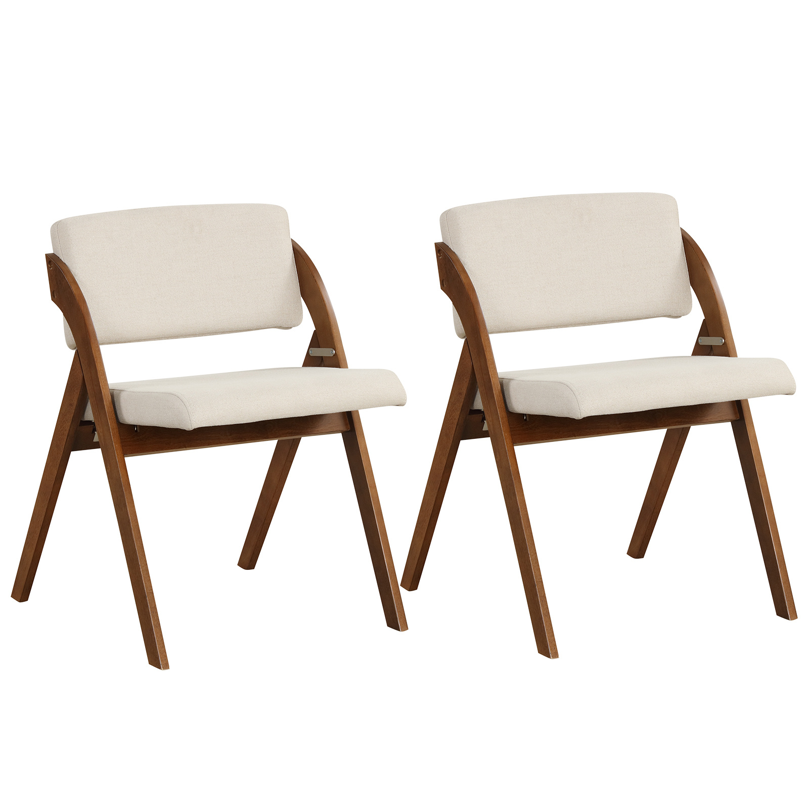 Set Of 2 Dining Chairs Folding Kitchen Chair With Rubber Wood Legs Padded Seat