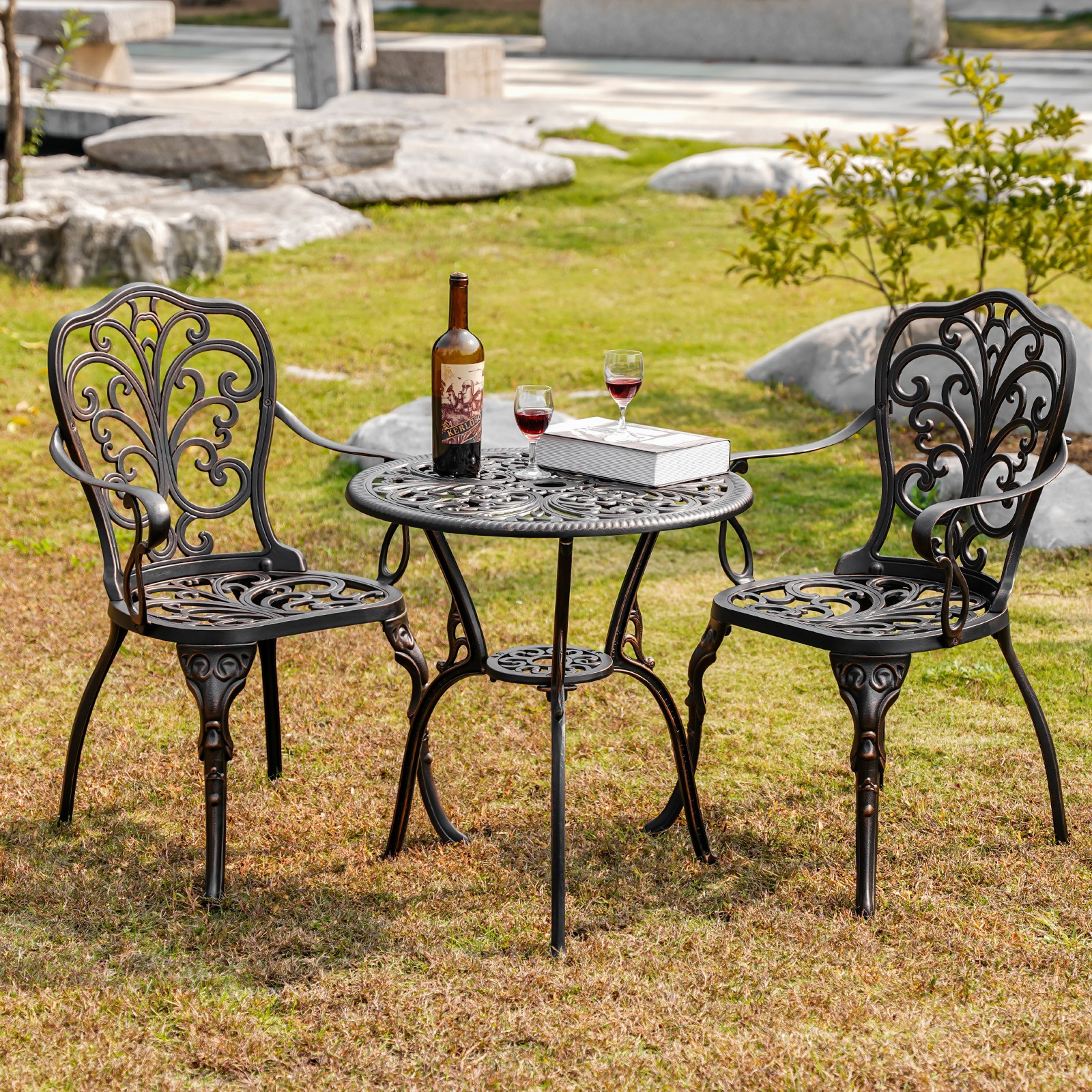 bistro table and chairs set of 2 with umbrella hole cast aluminum   sets 3 piece outdoor bistro table set patio furniture set for front porch set garden