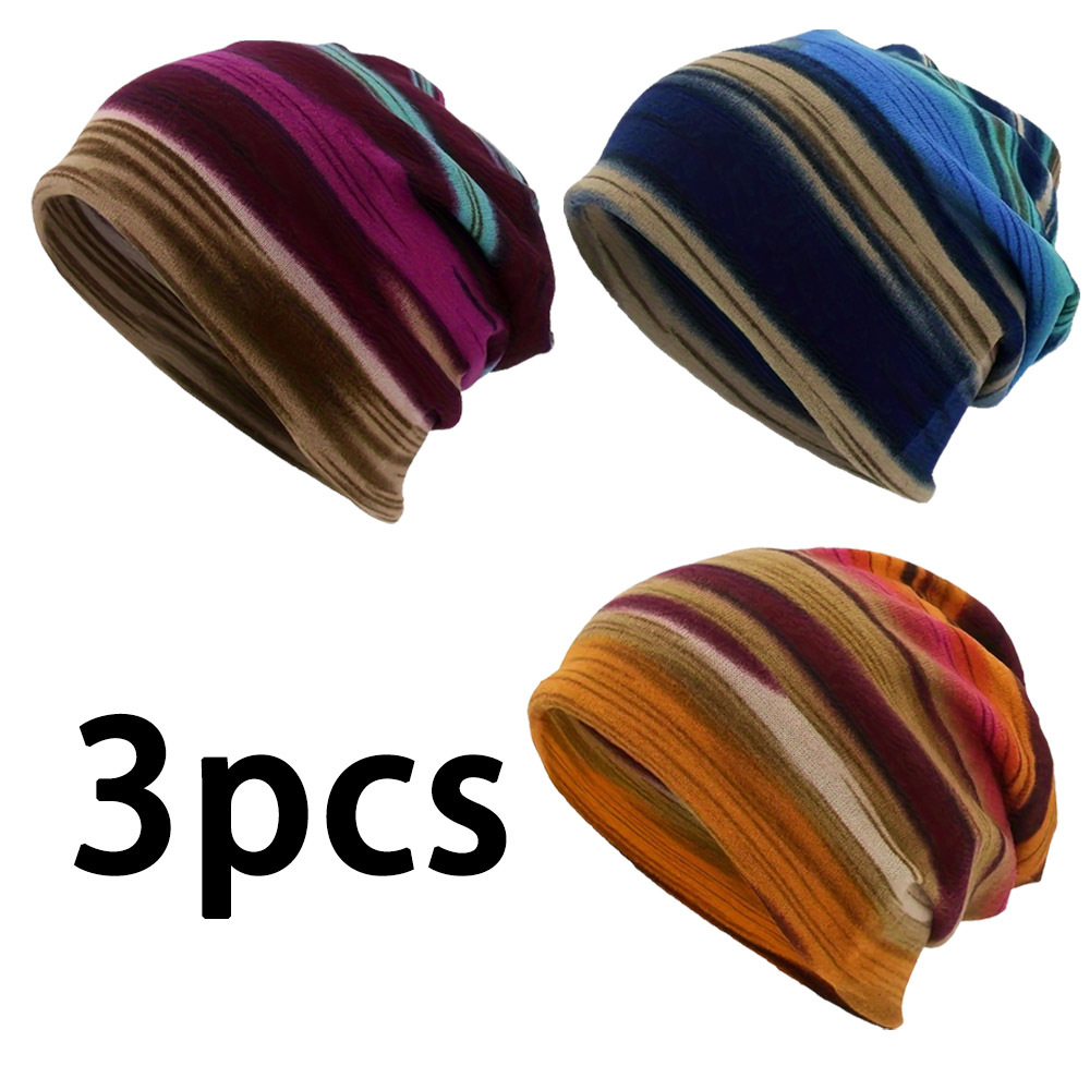 

3pcs/set, Outdoor Pullover Hat - Young Adults, , And Casual Wearers - Stripes, Valentines-day, Hand Wash, Toggle, Lightweight, Polyester, Knit Fabric, Stretch - Suitable For Winter, Skiing, Skating