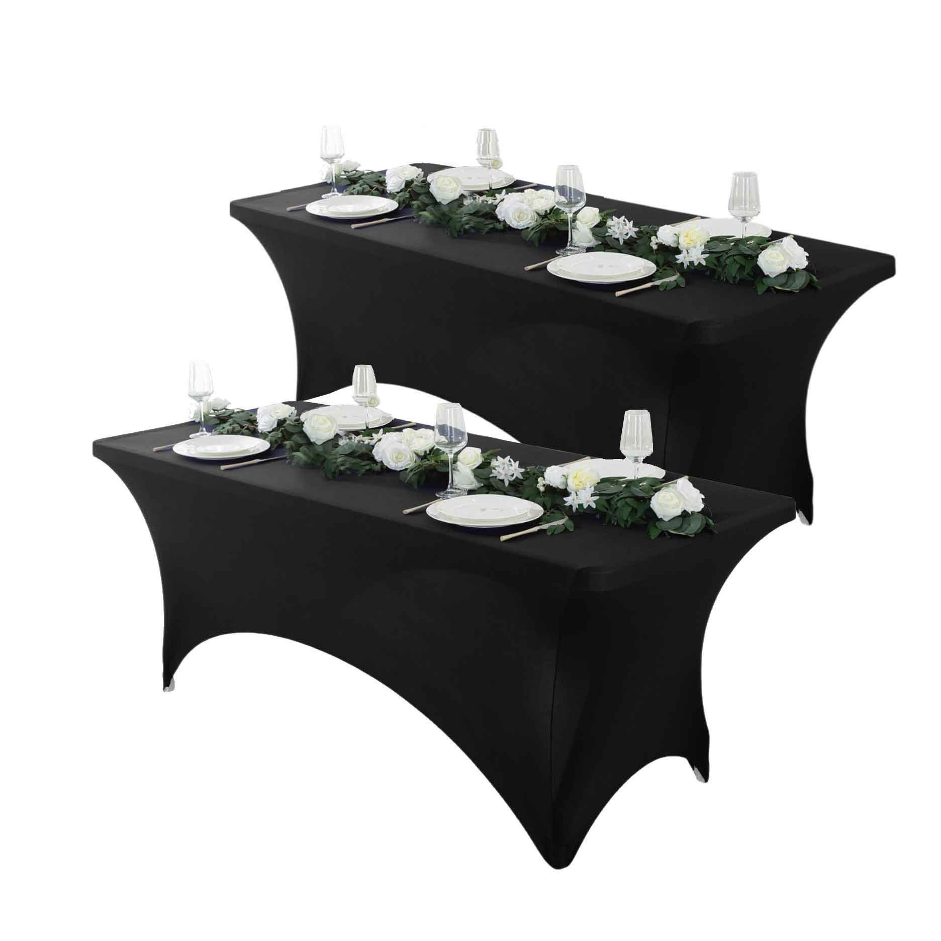 TEMU 2pc 4ft/6ft/8ft Spandex Tablecloth, Fitted Tablecloth, Wrinkle Resistant Stretchable Rectangle Table Cover For Event, Wedding & Parties