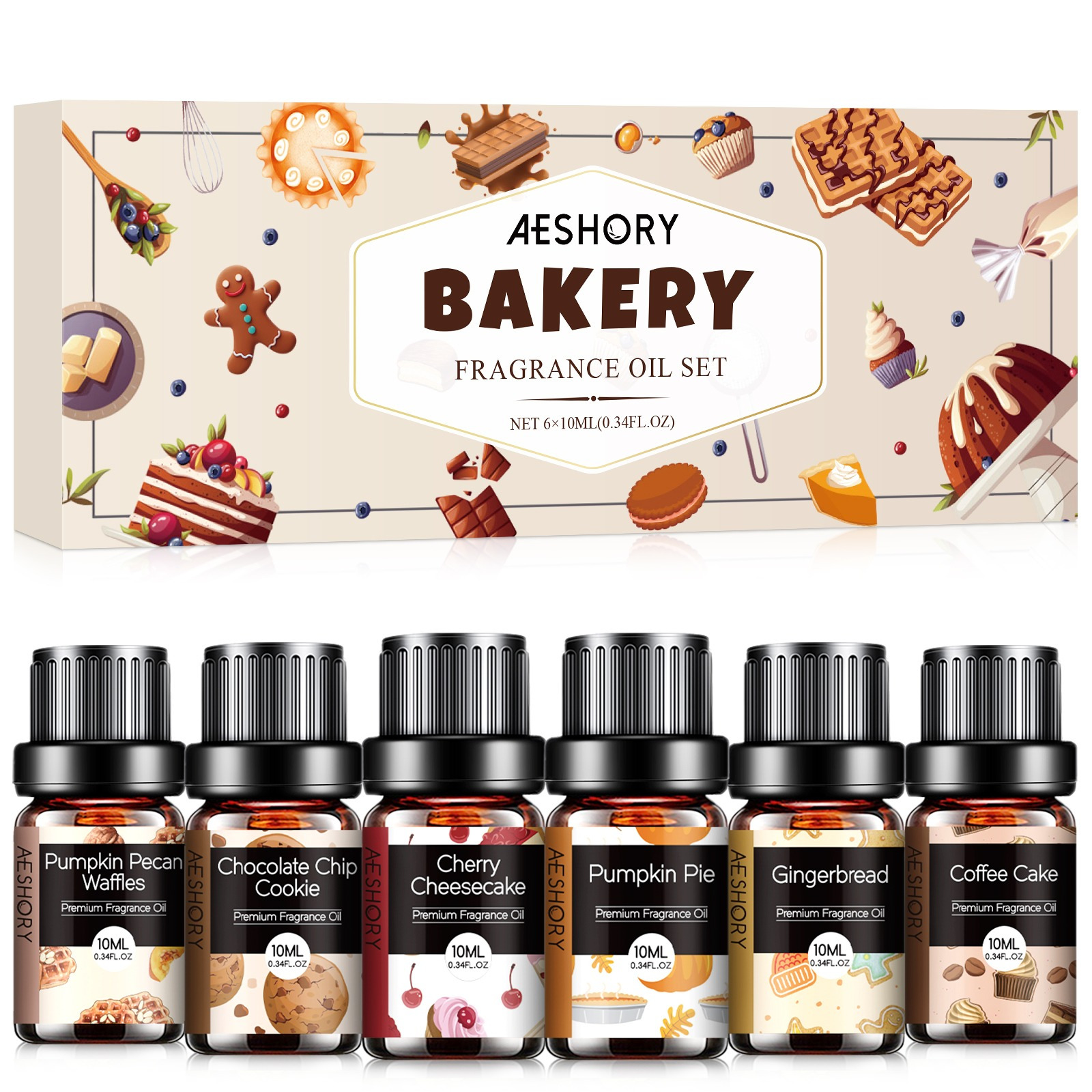 TEMU 6x10ml Bakery Essential Oils Set - Fragrance Oil For Diffusers For Home, Candle Making - , , Gingerbread, Cherry Cheesecake, Cookie Scented Oils