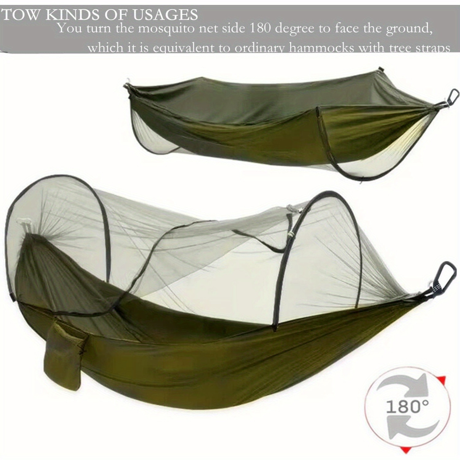 

Mosquito Net Outdoor - Lightweight Tandem Portable Parachute For Camping, Survival And Backyard - Stylish Army Green Color