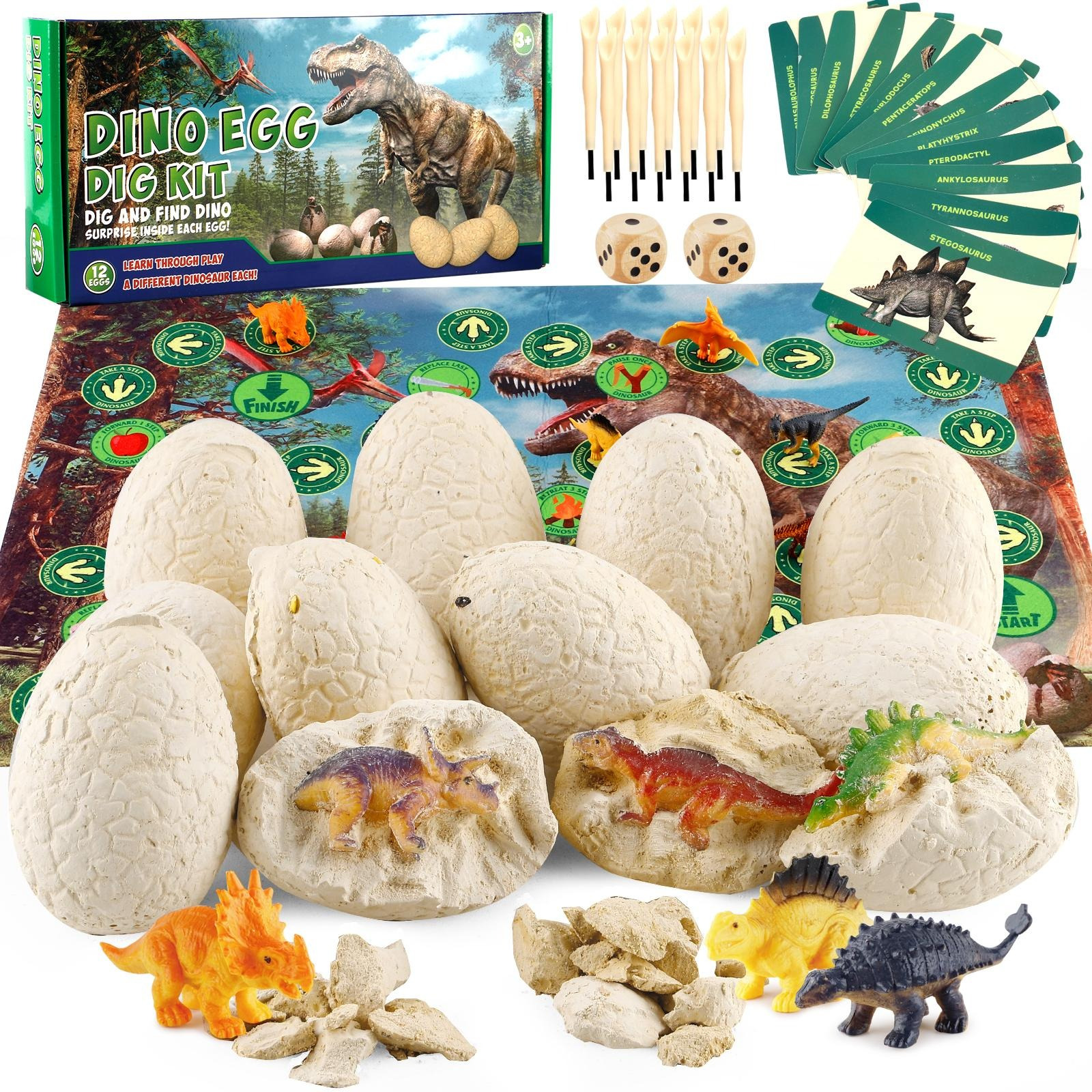 

Dinosaur Fossil Eggs, Open 12 Unique Eggs And 12 Cute Dinosaurs, Easter Digging Toy For Kids