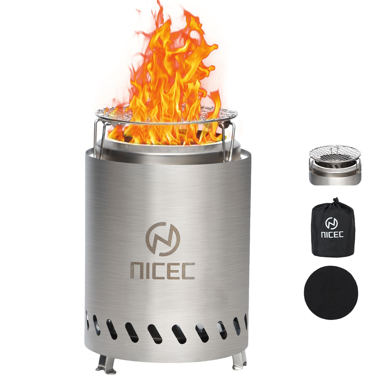 

Smokeless Portable Fire Pit – 7.1 X 9.8 Inches, Stainless Steel Construction, (wood/pellets), Includes Stand And Travel Bag For