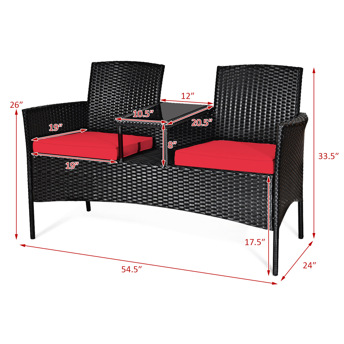 COSTWAY Patio Rattan Conversation Set Seat Sofa Cushioned Loveseat Chairs Turquoise/Red/White