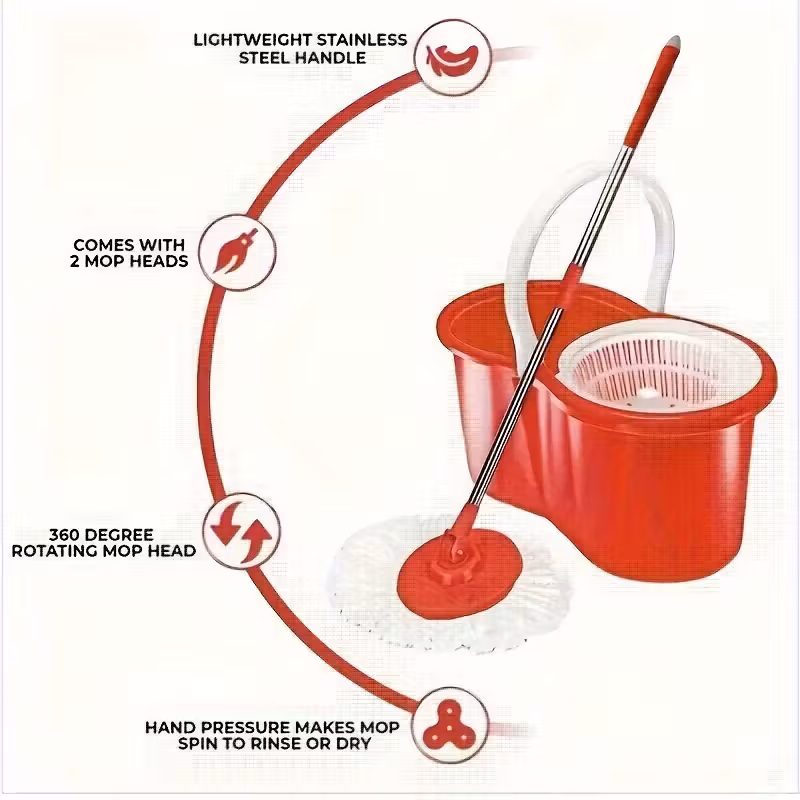 360 spin mop and   set for home wet dust mop for floor cleaning with 2 mop heads Product details 4