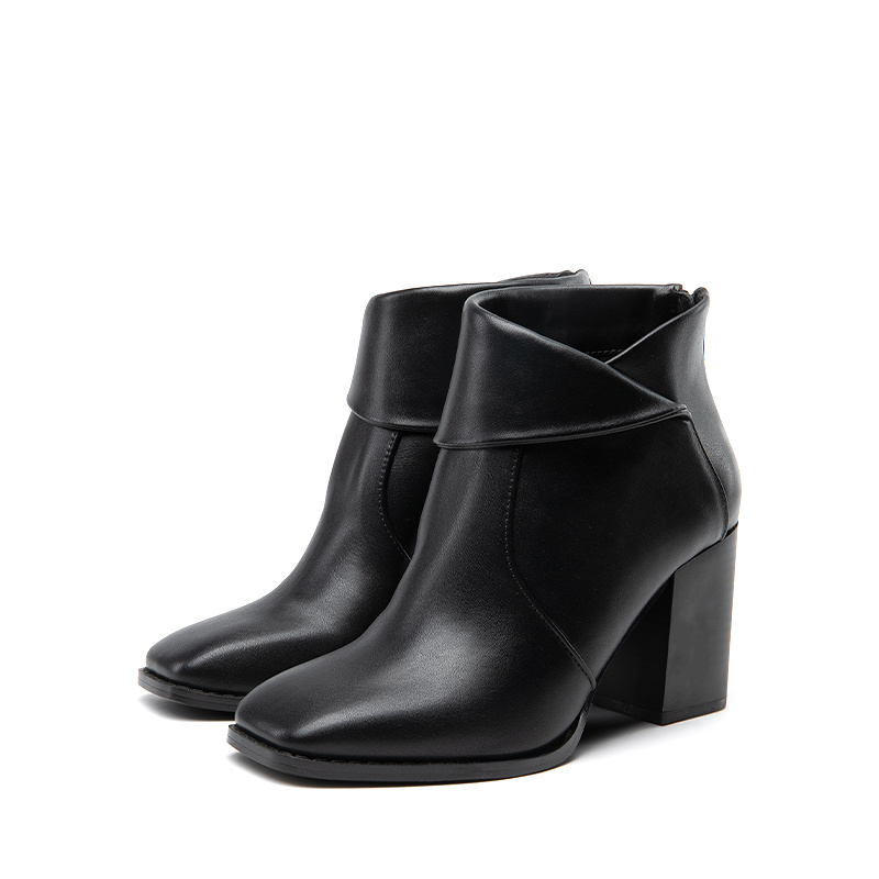 womens ankle boots slip square toe chunky stacked high heel  display picture 1
