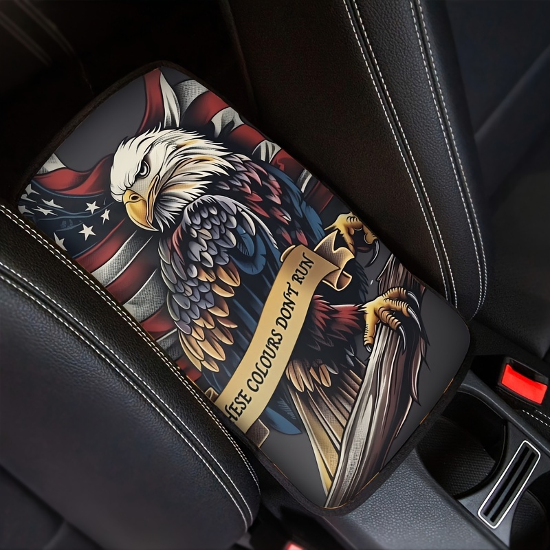 TEMU Patriotic Eagle Print Car Armrest Cushion - Padding For Cars, Trucks, Suvs - Center Console Protector, Enhances Interior Style, Polyester Fiber