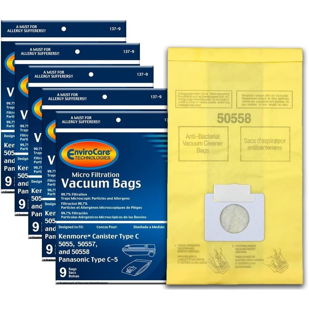 

Replacement Vacuum Bags Canister Type C Or Q 50555, 50558, 50557 And Panasonic Type C-5 45 Pack