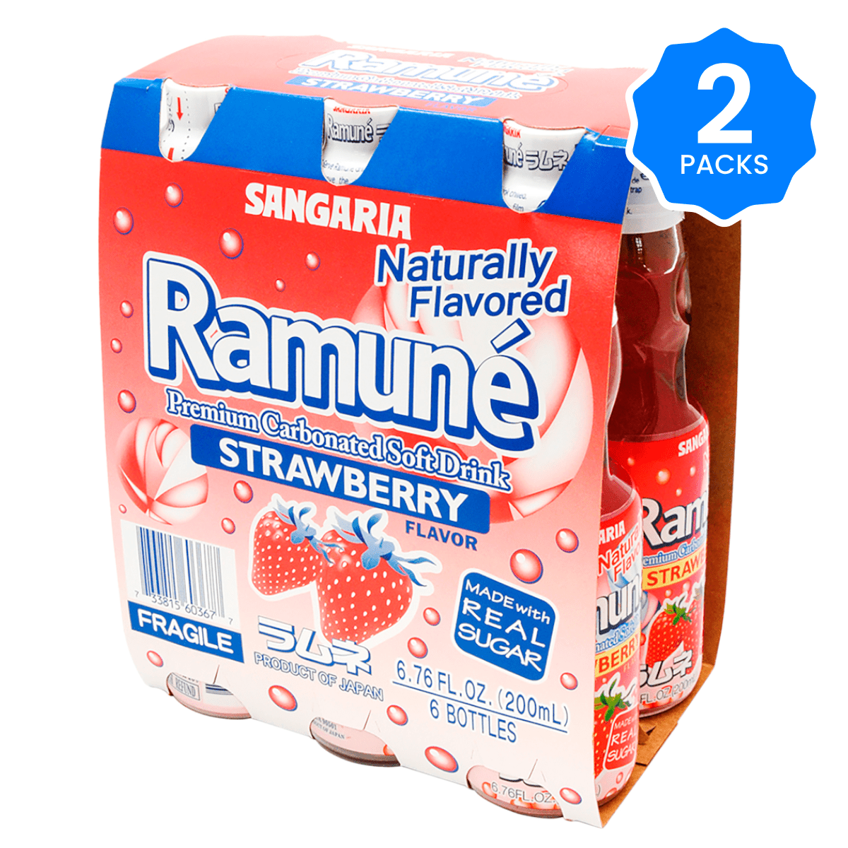 Sangaria Ramune Soft Drink Strawberry Flavor 6pack 6.76 oz x 2 pack