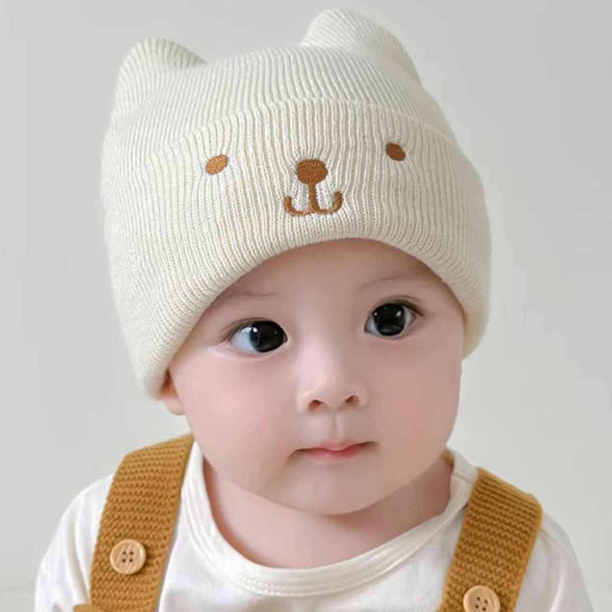 

Cute Knitted Bear Ear Children's Hat, Hand Washed, Suitable , Lightweight , Autumn And Winter, Daily , Thanksgiving