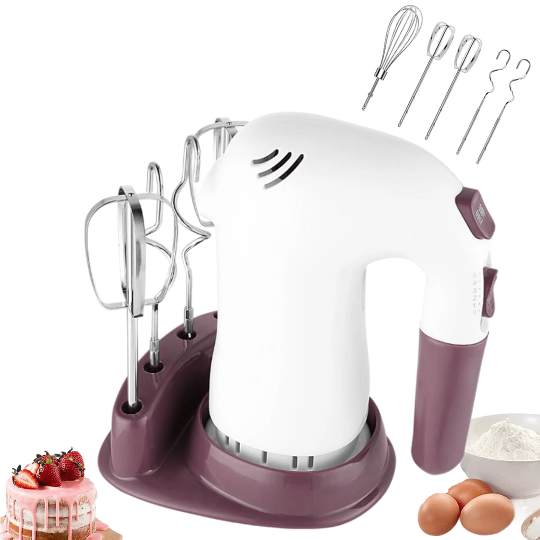 

5- Electric Hand Mixer, 400w Handheld Mixer With Turbo For Baking & Cooking, Kitchen Food Mixer With 5 Stainless Steel Attachments (2 Beaters, 2 Dough Hooks, 1 Whisks)