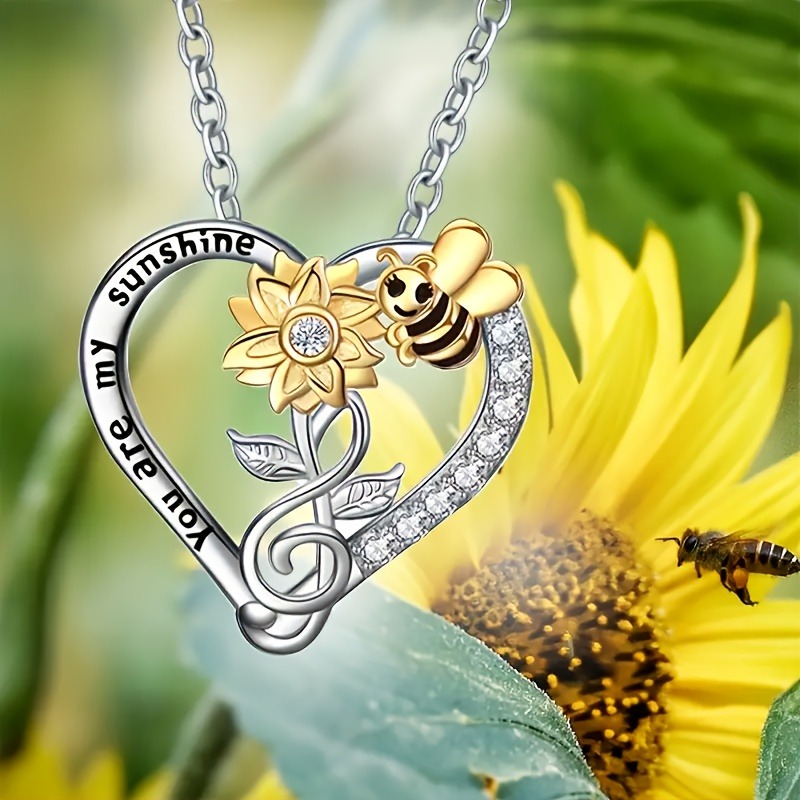 

Women Sunflower Heart Pendant Necklace Women Fashion Personality Pendant Necklace Christmas Thanksgiving Day Holiday Perfect Jewelry Gift